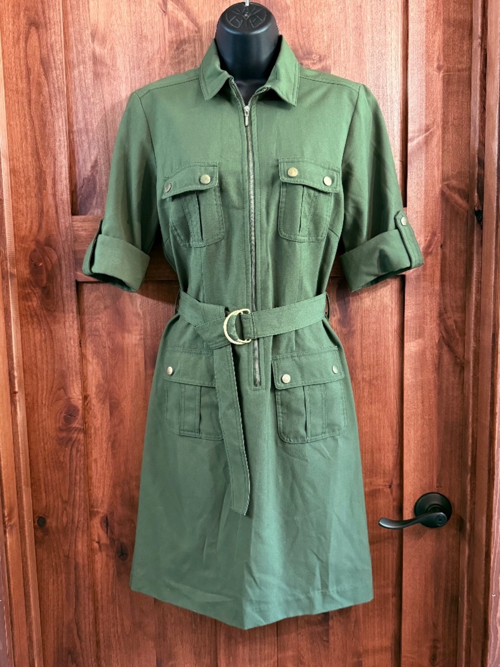 Sharagano Green Zipper Shirt Dress Sz 6P